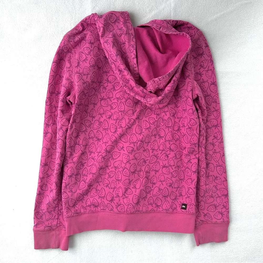 Tea Collection Girl's Strawberry‎ Full Zip Hoodie Sweatshirt Size 12 Pink Hooded